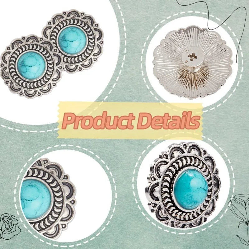 10 Sets Turquoise Screw-Back Snap Buttons | Western Daisy Buckle Decorative Snap Buttons Axl