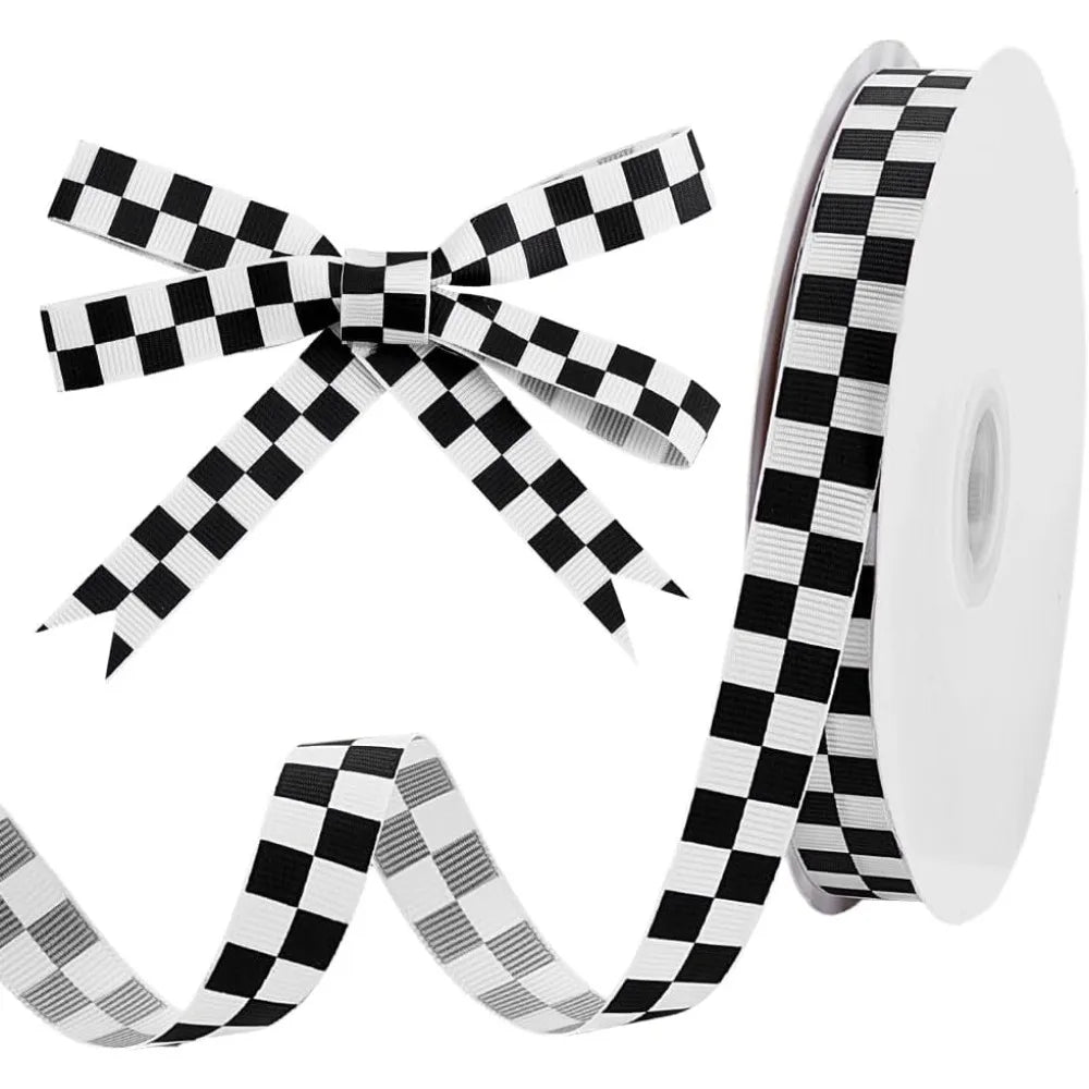 Black Check Polyester Ribbon 5/8" 50 Yards – Gift Wrap & Craft Craft Ribbon Axl AECH04-17618