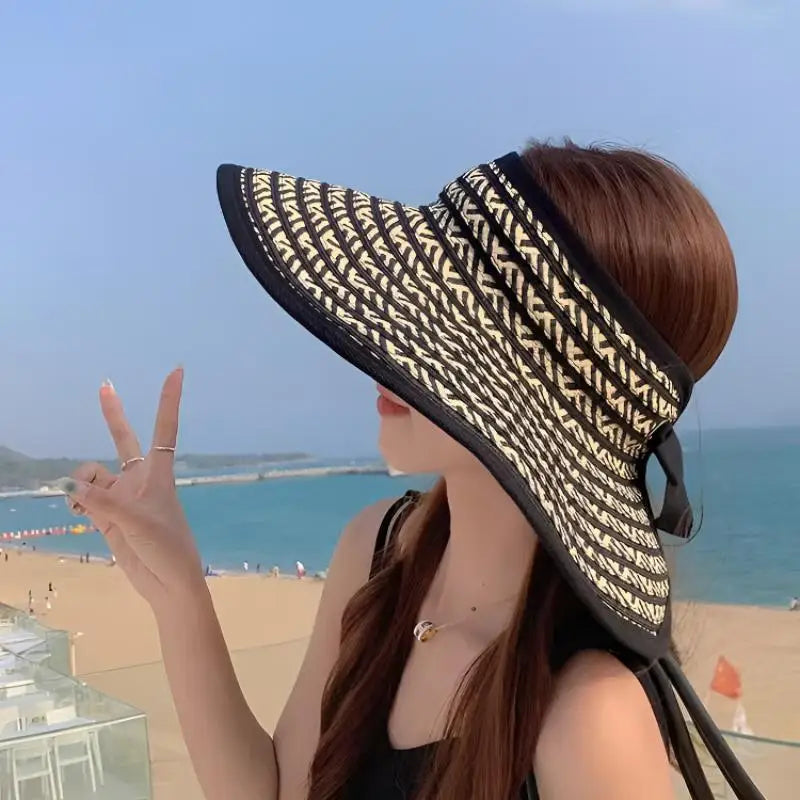 Women's Collapsible Straw Sun Visor Cap – Wide Brim UV Hat Straw Sun Visor Hat Axl
