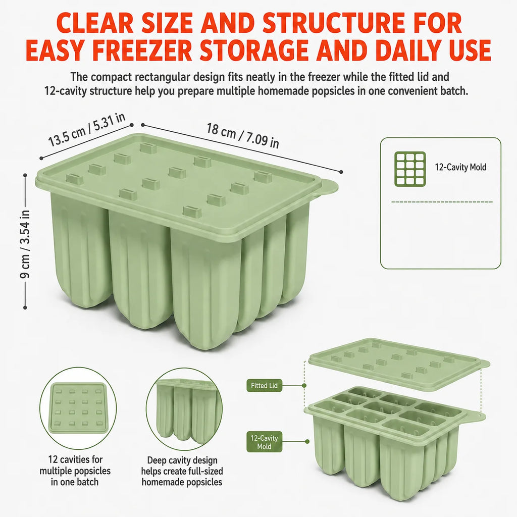 12-Cavity Silicone Popsicle Molds Set with 50 Sticks | Ice Pop Maker Ice Pop Mold Set Axl