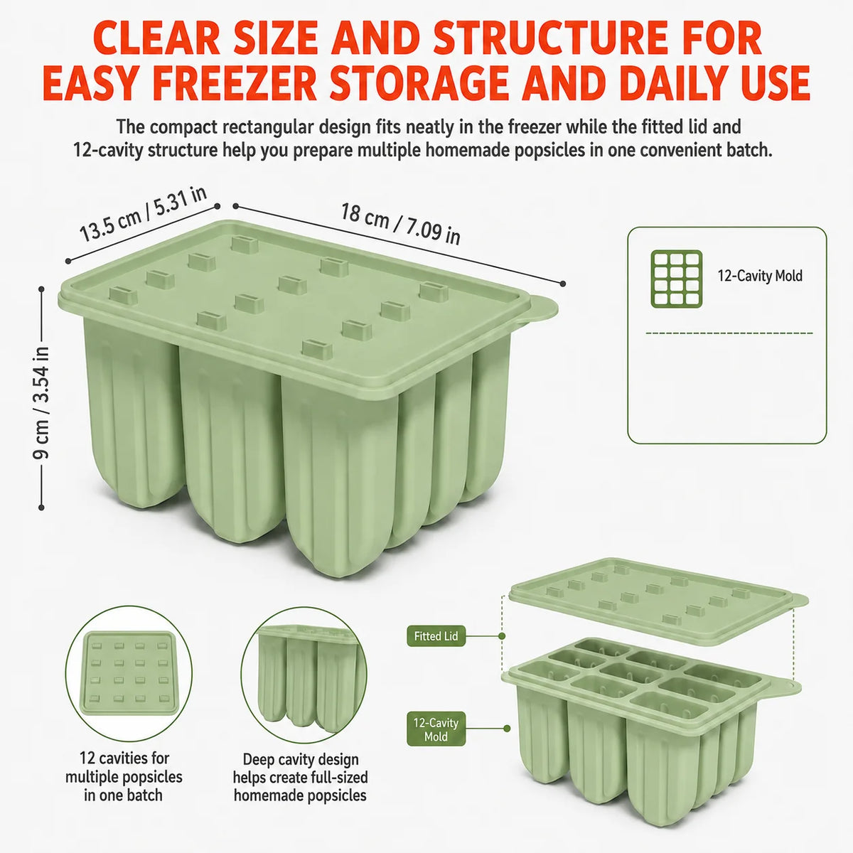 12-Cavity Silicone Popsicle Molds Set with 50 Sticks | Ice Pop Maker Ice Pop Mold Set Axl