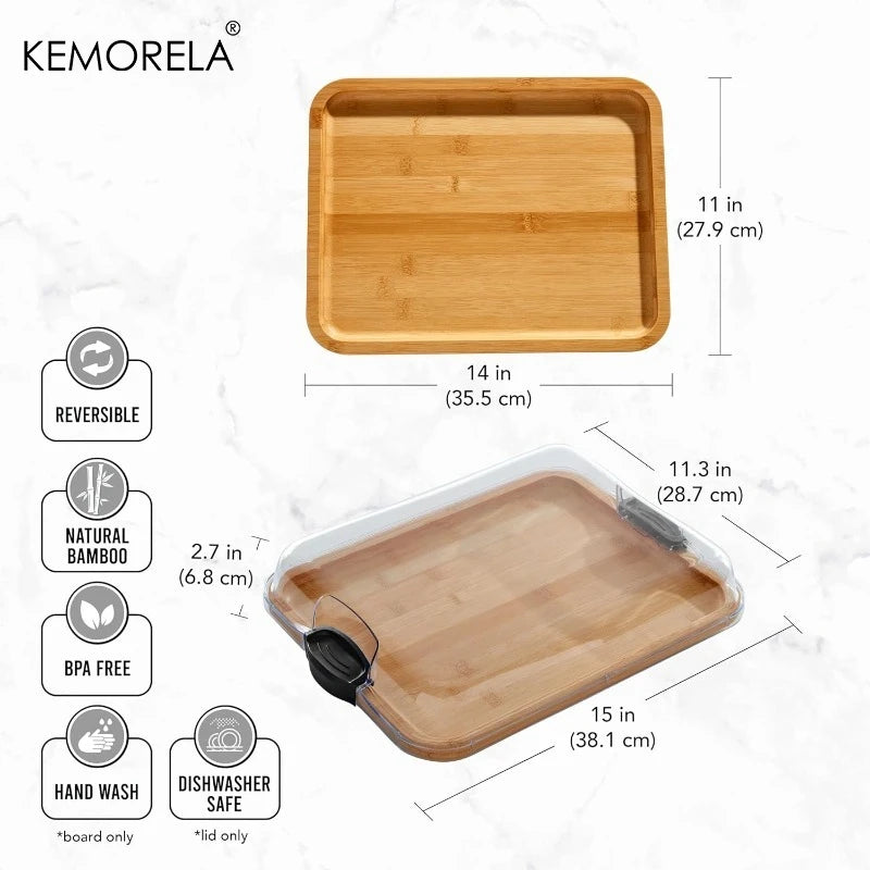 Bamboo Cutting Board with Clear Locking Lid & Black Handles Bamboo Serving Board Axl