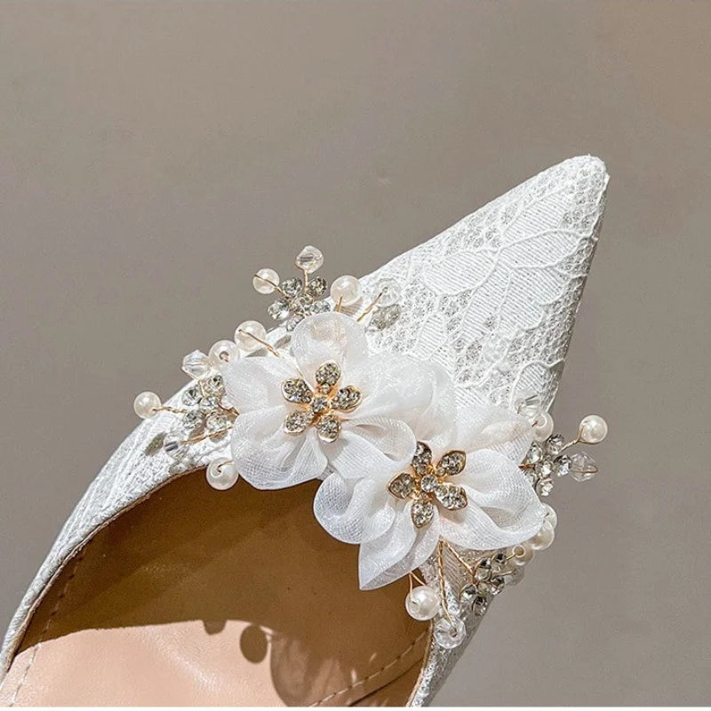 Women's Lace Rhinestone Wedding Pumps – Pointed Toe High Heels Wedding High Heels Axl