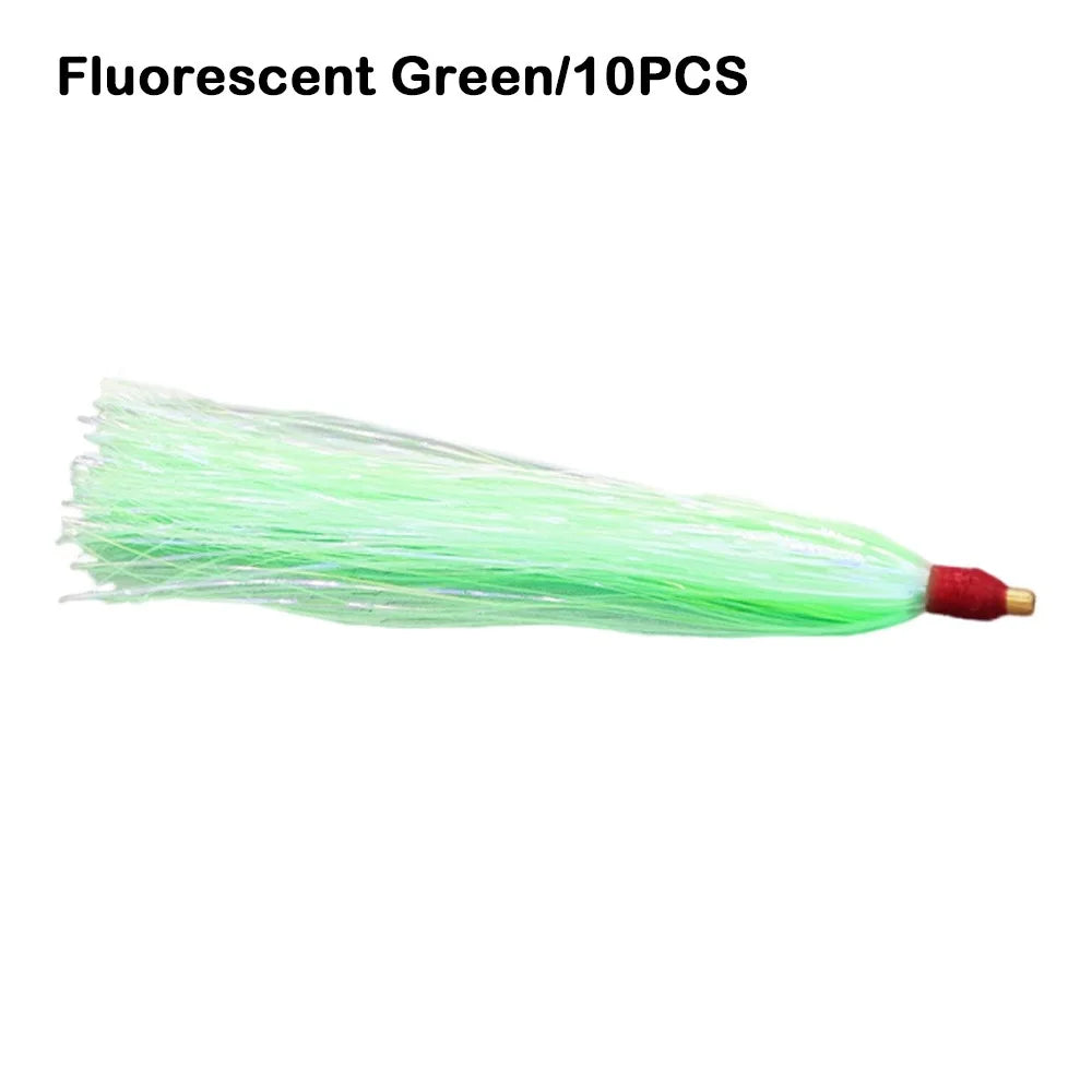 10-Piece Bucktail Teaser Jig Lures – Flash Skirt Bait Fishing Kit Fishing Lure Kit Axl Fluorescent Green