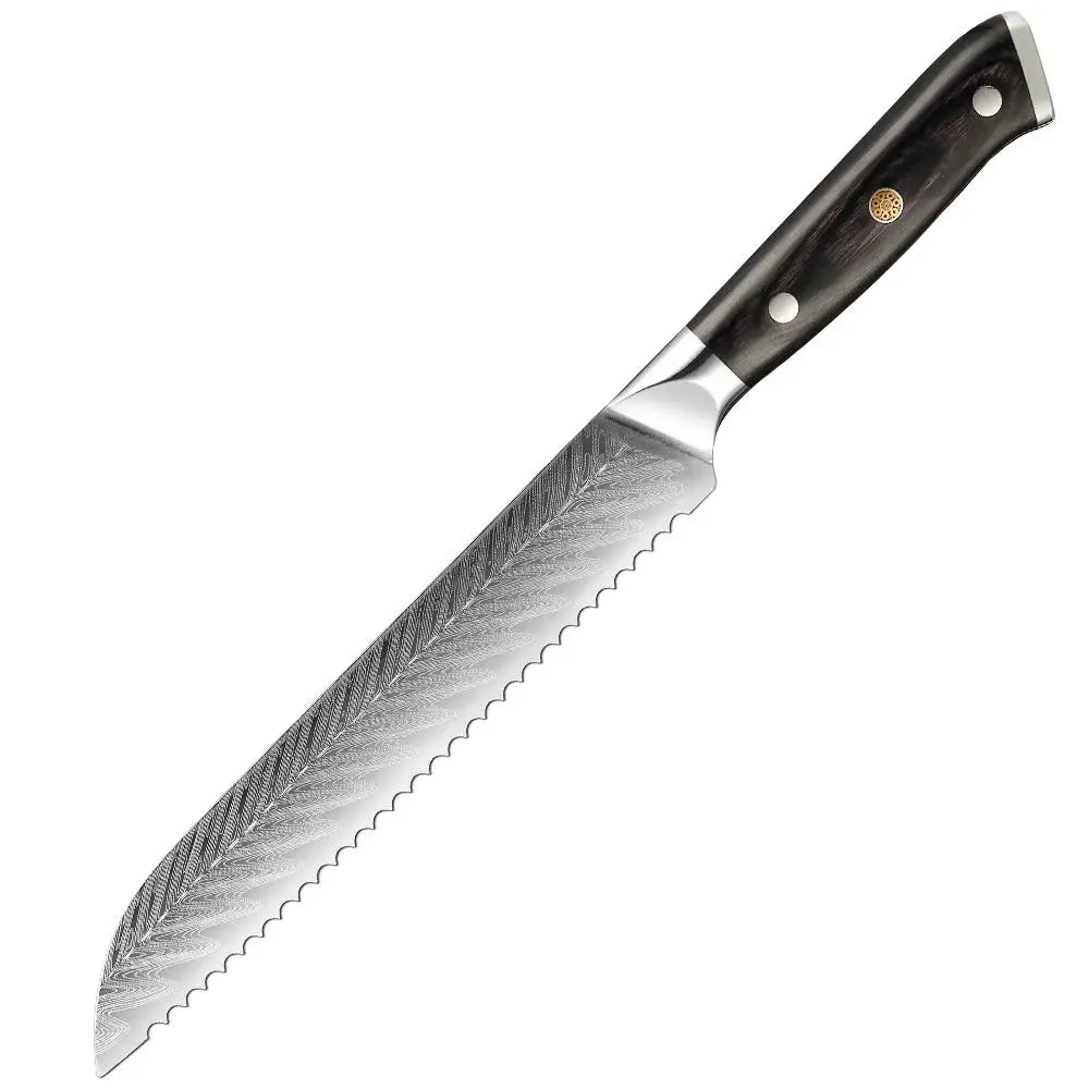 XITUO 8" Serrated Bread Knife – Damascus Steel Laser Blade Serrated Bread Knife Axl Bread Knife