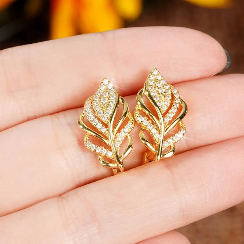 Huitan Gold Leaf Hoop Earrings – Elegant Women's Jewelry Hoop Earrings Axl