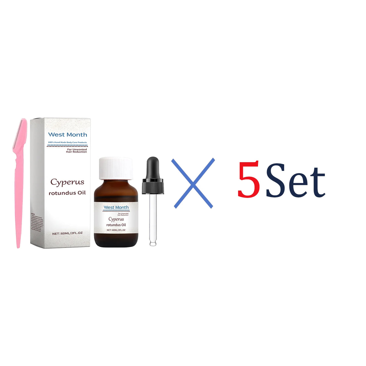 WEST MONTH Cyperus Rotundus Hair Inhibitor Oil 60ml + Razor Hair Inhibitor Oil Axl 5 Set