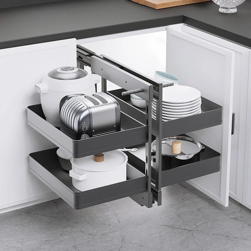Corner Pull-Out Basket – Double Layer Space Aluminum Kitchen Rack Corner Cabinet Basket Axl