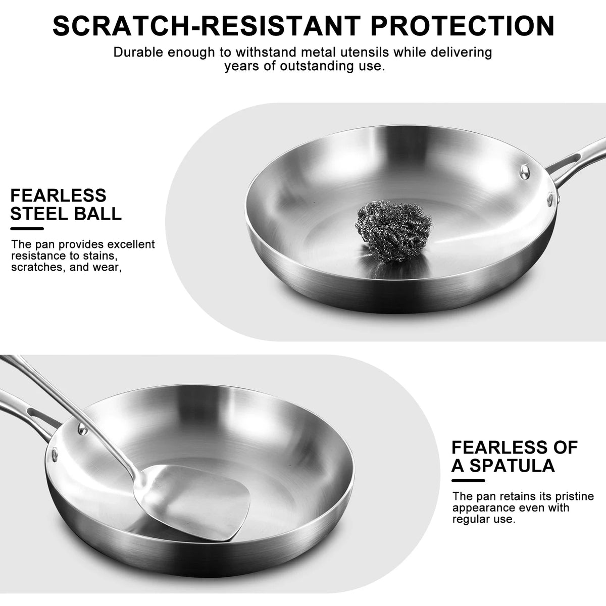 KEMORELA 304 Stainless Steel Uncoated Frying Pan | Gas & Induction Stainless Steel Frying Pan Axl