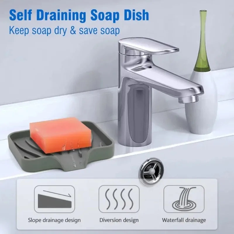 Silicone Soap Dish with Drain | Anti-Slip Sink Tray Soap Dish Tray Axl
