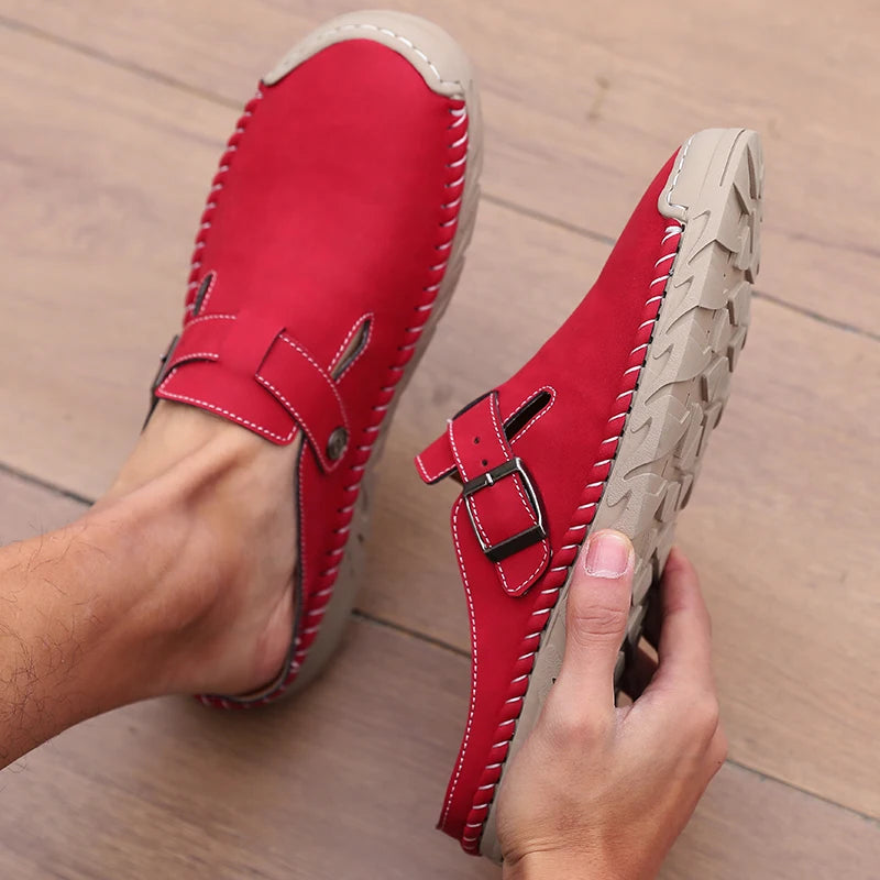 Women's Closed-Toe Anti-Slip Flat Slippers – Indoor & Outdoor Flat Slippers Axl Red 37