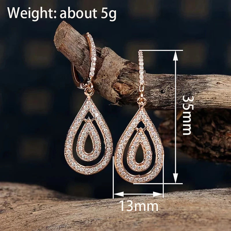 Huitan Rose Gold Teardrop CZ Dangle Earrings for Women Dangle Earrings Axl