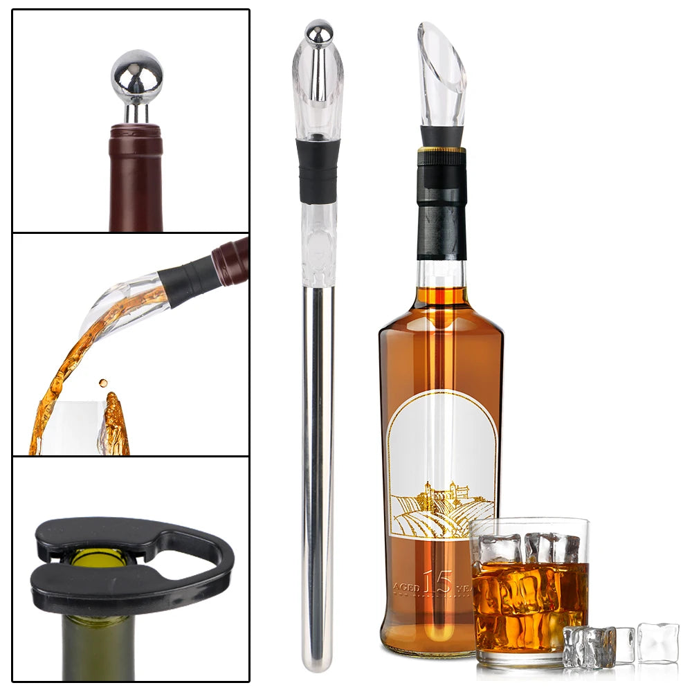 4-in-1 Wine Chiller Stick – Stainless Steel Cooler & Pourer Wine Chiller Stick Axl