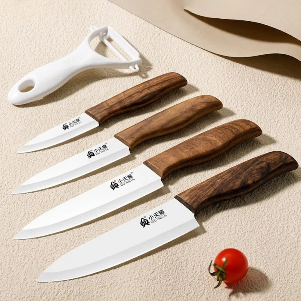 PLYS Ceramic Knife Set with Wooden Handle & Peeler Ceramic Knife Set Axl
