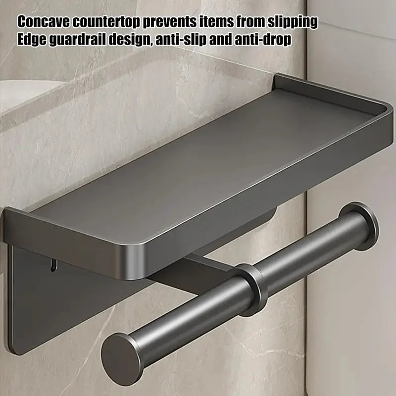 Aluminum Toilet Paper Holder with Storage Shelf | Bathroom Toilet Paper Holder Axl