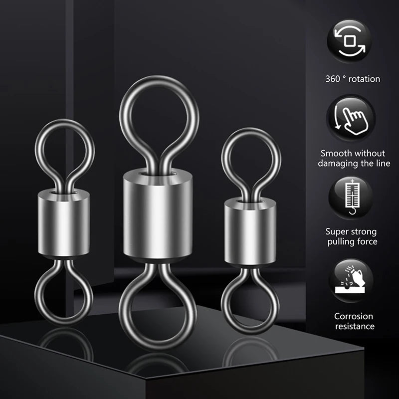100 Pcs Stainless Steel Rolling Fishing Swivels | Line Connector Fishing Swivels Axl