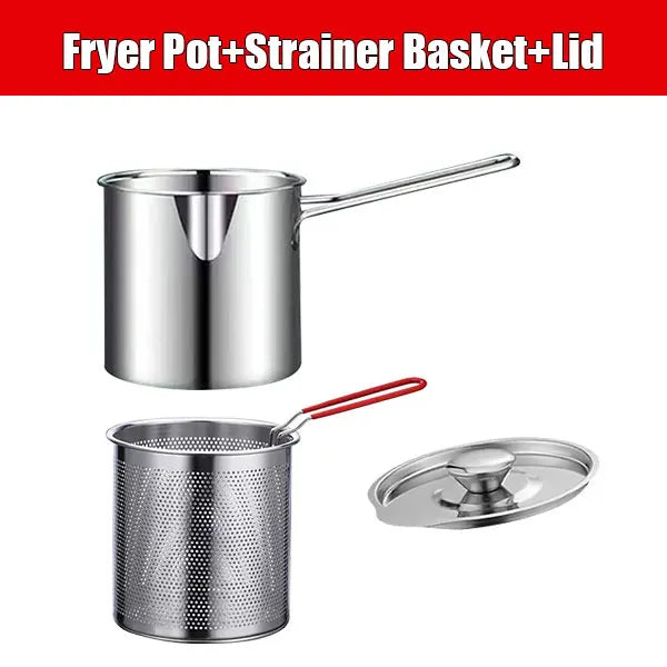 Stainless Steel Deep Fryer Pot with Strainer – Japanese Tempura Deep Fryer Pot Axl Pot with Lid