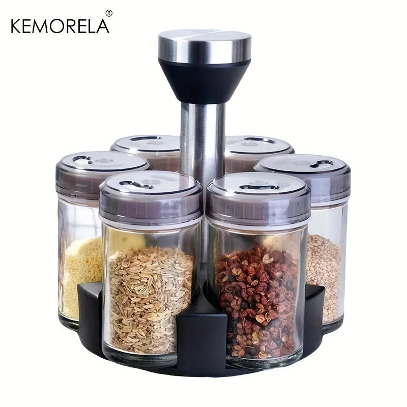 KEMORELA 360° Rotating Glass Spice Rack & Seasoning Bottle Set Rotating Spice Rack Axl 6PCS