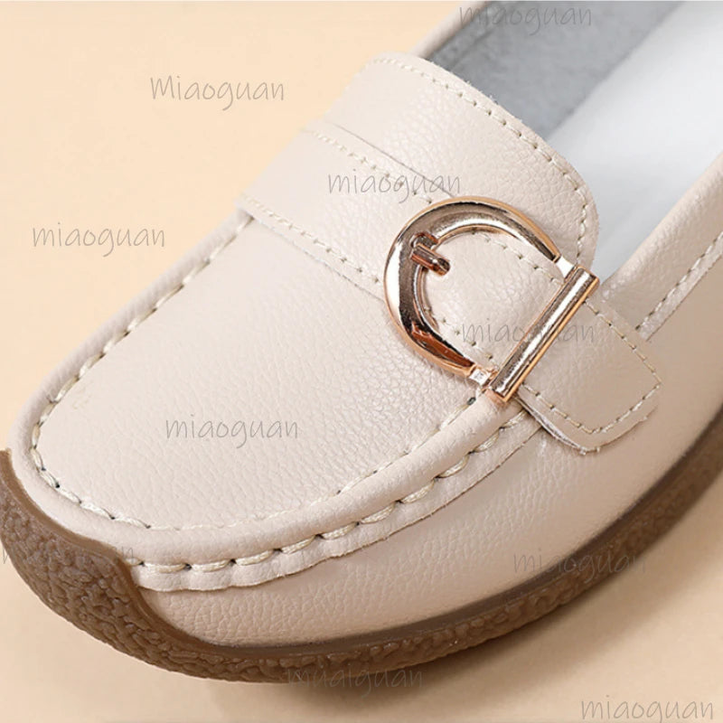 Women's Slip-On Loafers – Elegant Flat Heel PU Leather Flats Women's Loafers Axl