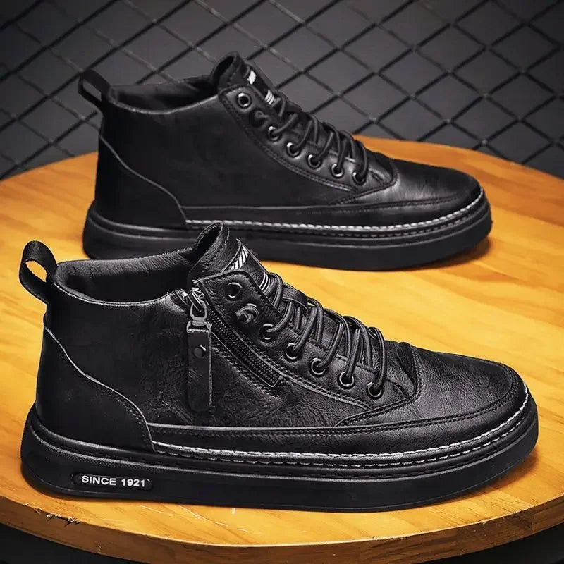 YBQJOO Men's Platform Lace-Up PU Leather Casual Oxford Shoes Men's Oxford Shoes Axl black 41