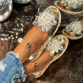 Women's Pearl Crystal Flower Flat Sandals – Bling Summer Slippers Flat Sandals Axl gold 36