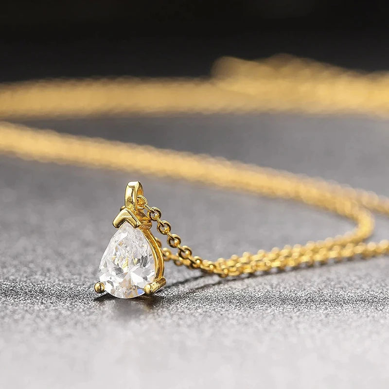 Huitan Waterdrop CZ Pendant Necklace – Women's Minimalist Jewelry Pendant Necklace Axl XL1384 45CM