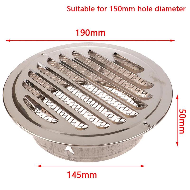 Round Stainless Steel Air Vent Grille | 70–150MM Wall Duct Cover Vent Grille Cover Axl 150MM