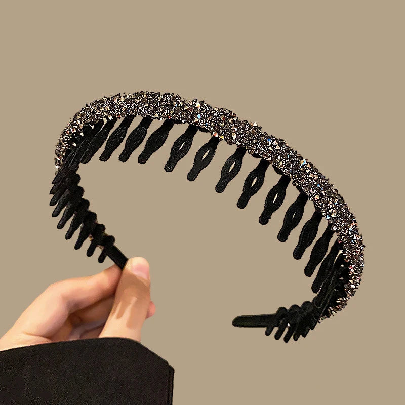 Rhinestone Flocking Hair Hoop – Non-Slip Toothed Headband Rhinestone Headband Axl N1