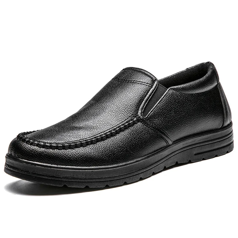 YBQJOO Men's Slip-On Leather Loafers – Flat Casual Business Shoes Men's Loafers Axl Black 44