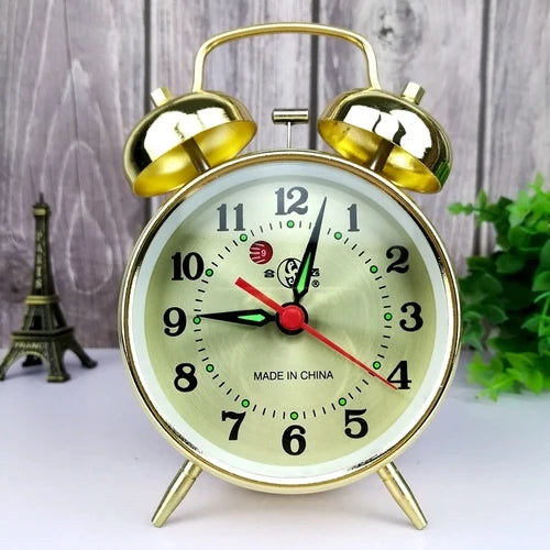 Vintage Gold Mechanical Alarm Clock – Silent Metal Desk Clock Mechanical Alarm Clock Axl 9.5X13.5CM