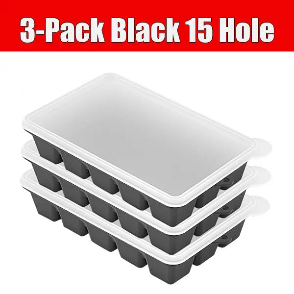 3-Pack Silicone Ice Cube Trays with Lids – 15 Grid Freezer Molds Silicone Ice Tray Axl 3-Pack Black 15 Hole