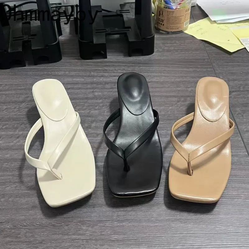 Women's Clip Toe Mule Slides – Low Square Heel Summer Slippers Mule Slide Sandals Axl