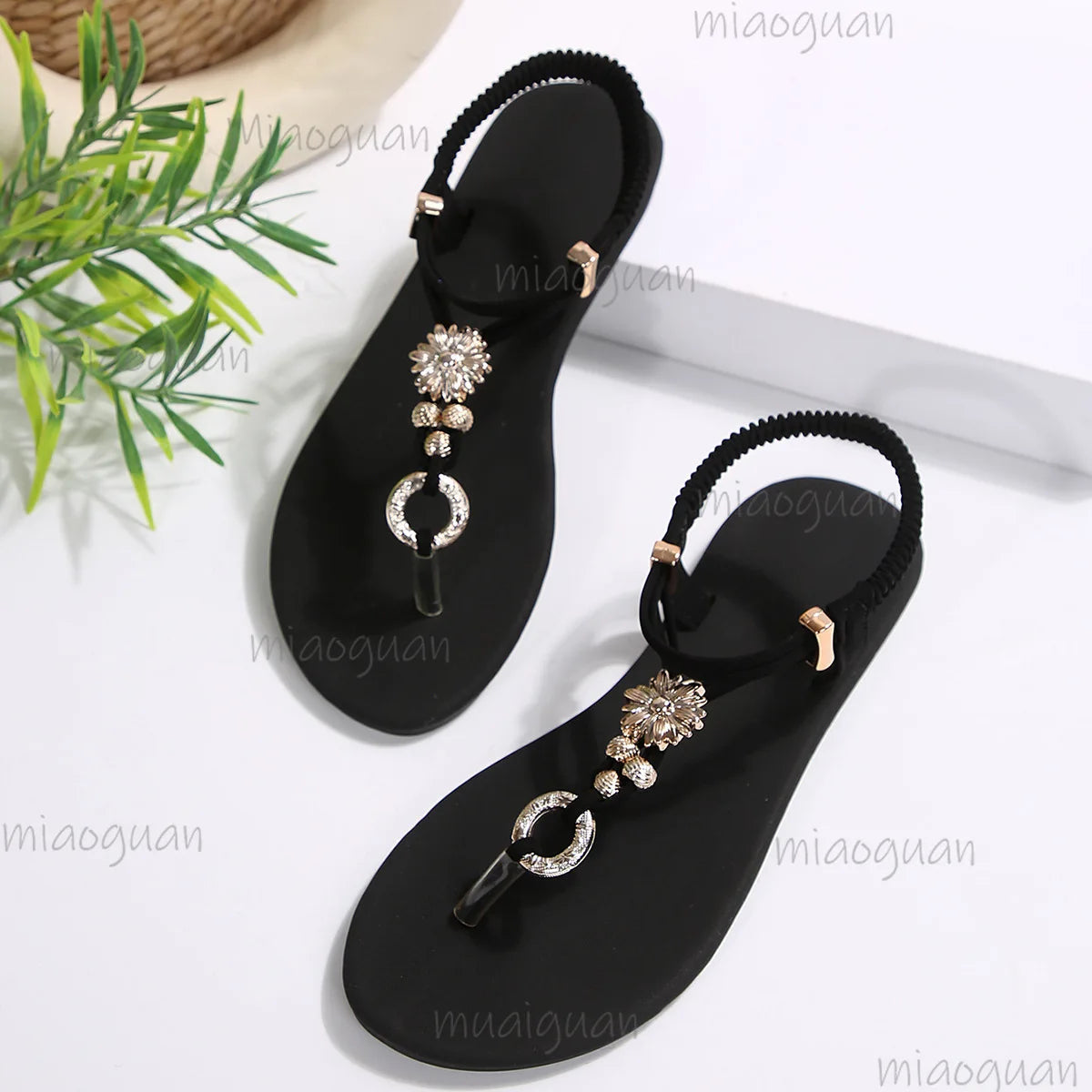 Women's Bohemian Rhinestone Flat Sandals – Beaded Beach Shoes Flat Sandals Axl
