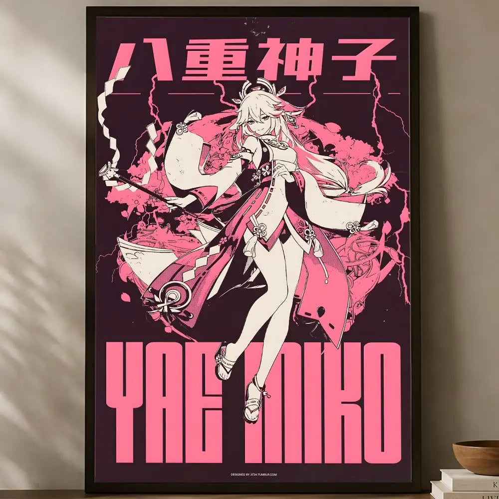 Yae Miko Self-Stick HD Wall Poster – Waterproof Anime Decor Wall Art Poster Axl White04 60X90cmNoframe