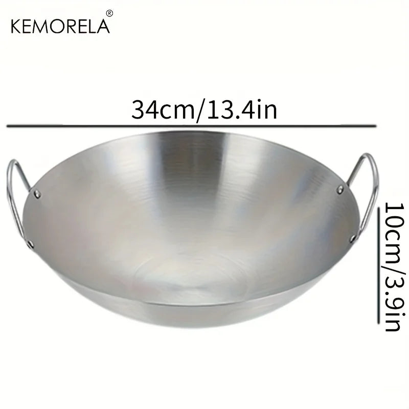 KEMORELA Stainless Steel Wok Uncoated 26–34cm | Double Handle Stainless Steel Wok Axl 34cm