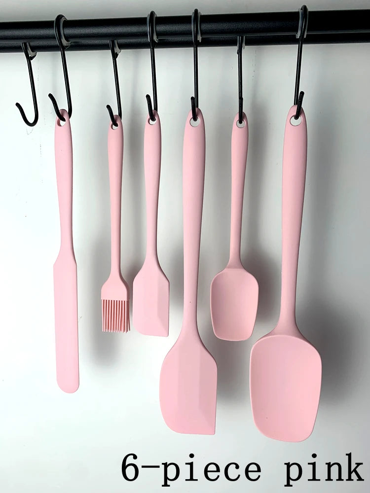 6-Piece Silicone Spatula Set – Cake Frosting Kit with Brush Silicone Baking Set Axl Pink6Set