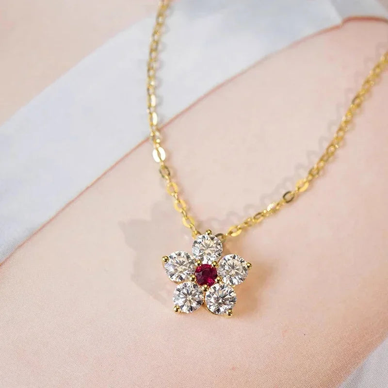 Huitan Flower Pendant Necklace Red CZ | Women's Fashion Pendant Necklace Axl