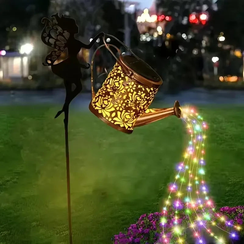 Solar Fairy Watering Can Light – Vintage Metal Garden Decor Solar Garden Light Axl Fairy Color Light