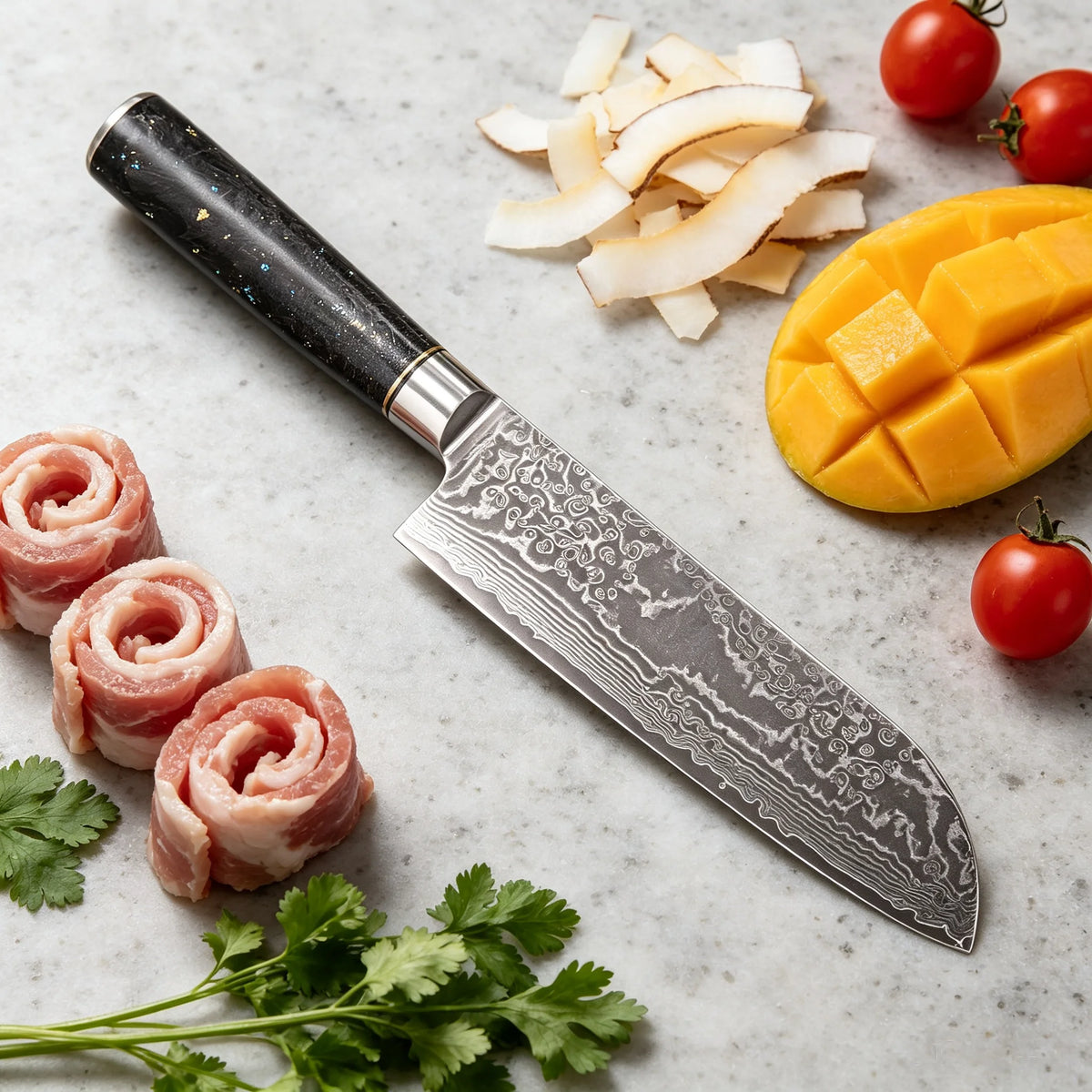 67-Layer Damascus Steel Santoku Knife – Sharp Kitchen Blade Damascus Santoku Knife Axl