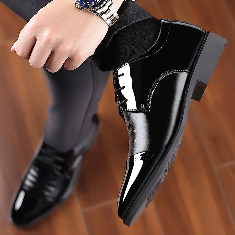 Men's Patent Leather Oxford Shoes – Pointed Toe Dress Lace-Up Men's Oxford Shoes Axl