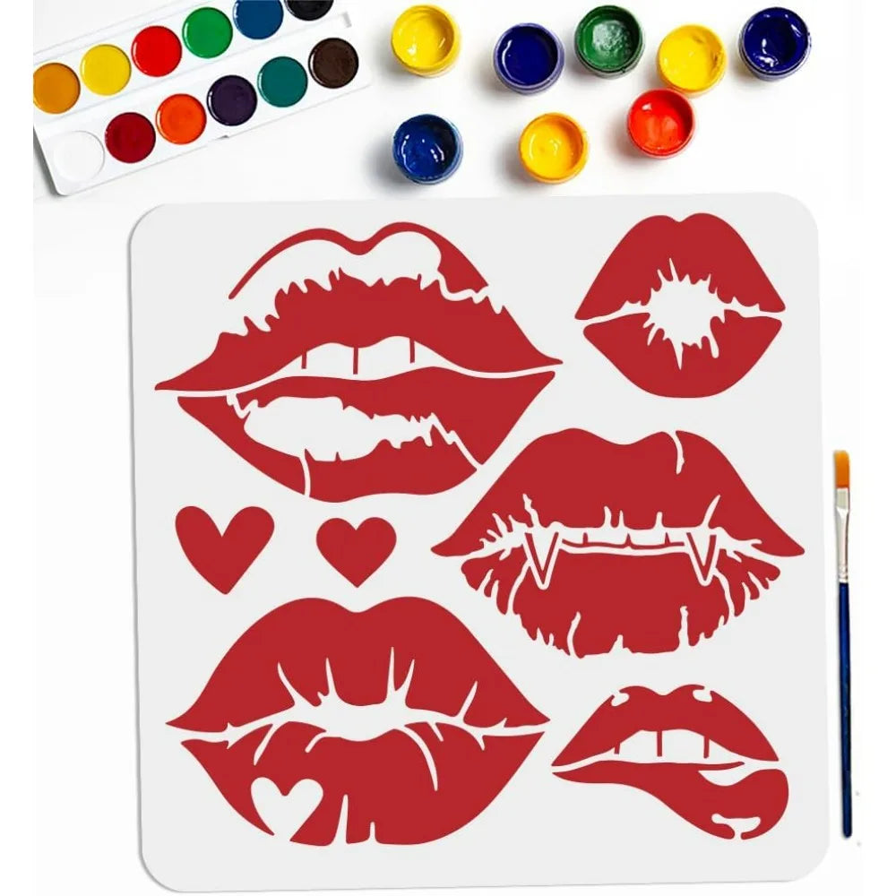 Large Lip & Heart DIY Stencil 11.8" with Paint Brush – Reusable DIY Craft Stencil Axl
