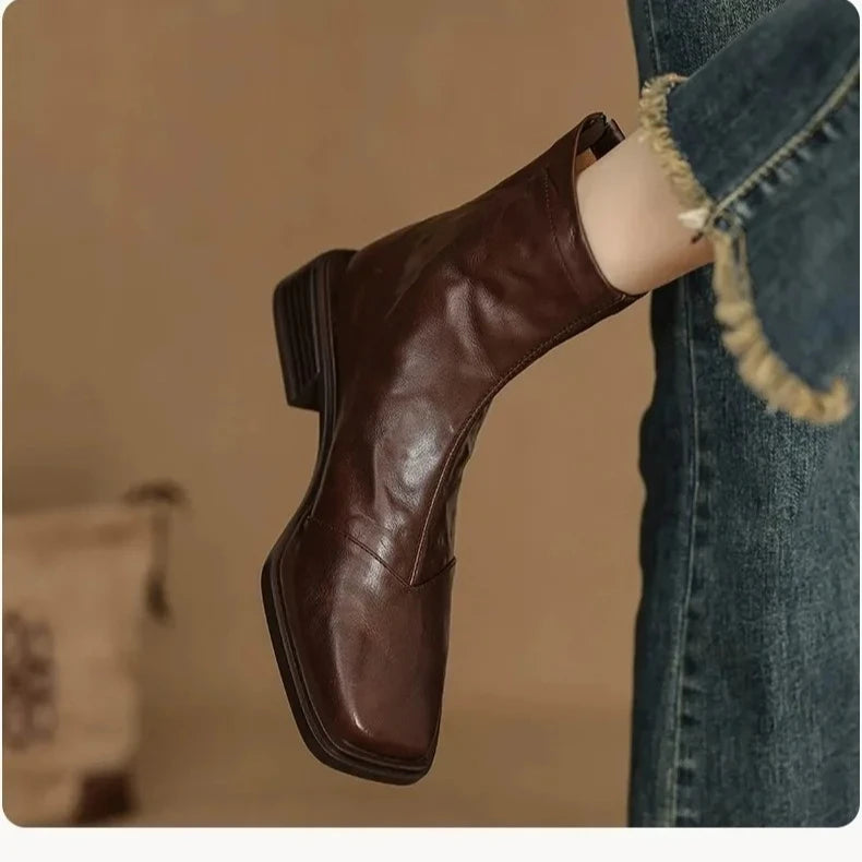 Women's Square Toe Chelsea Slip-On Boots | Spring Autumn Chelsea Ankle Boots Axl