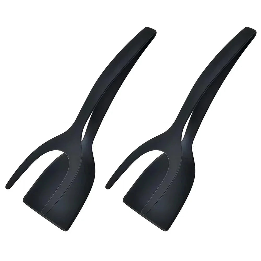 2-in-1 Grip & Flip Spatula Tongs – Nylon Non-Stick Turner Kitchen Spatula Tongs Axl Black 2 pack