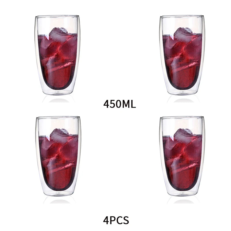 KEMORELA Double Wall Glass Cup – Heat-Resistant Borosilicate Double Wall Glass Cup Axl 450ml 4pcs 80-650ml