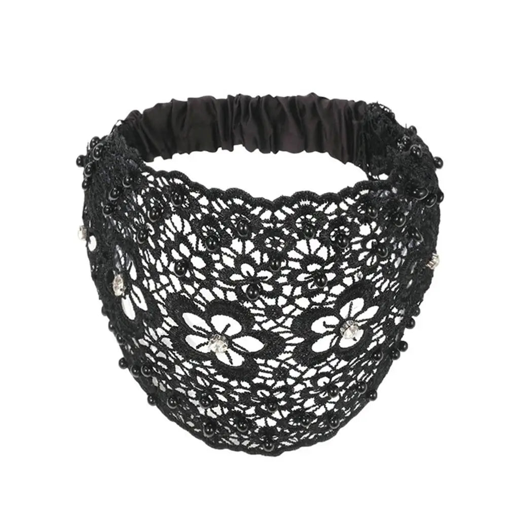 Wide Pearl Lace Headband – Korean Style Hair Hoop for Women Hair Headband Axl black