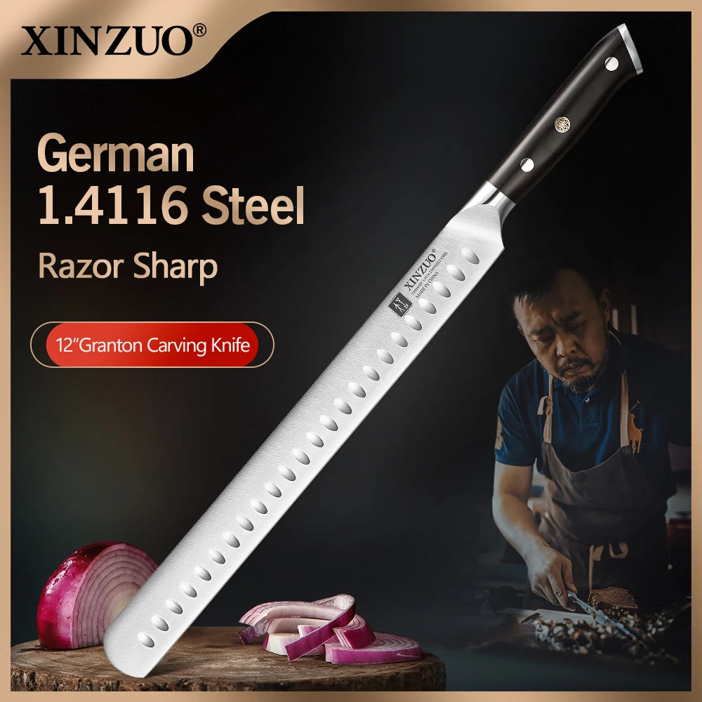 XINZUO 12" Granton Carving Knife – 1.4116 Steel Ebony Handle Granton Carving Knife Axl Default Title