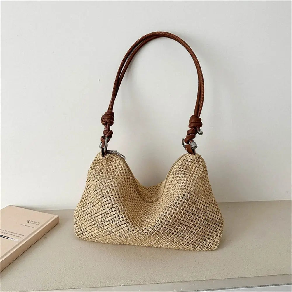 Women's Handmade Woven Straw Tote Bag – Rattan Beach Shoulder Bag Woven Tote Bag Axl brown