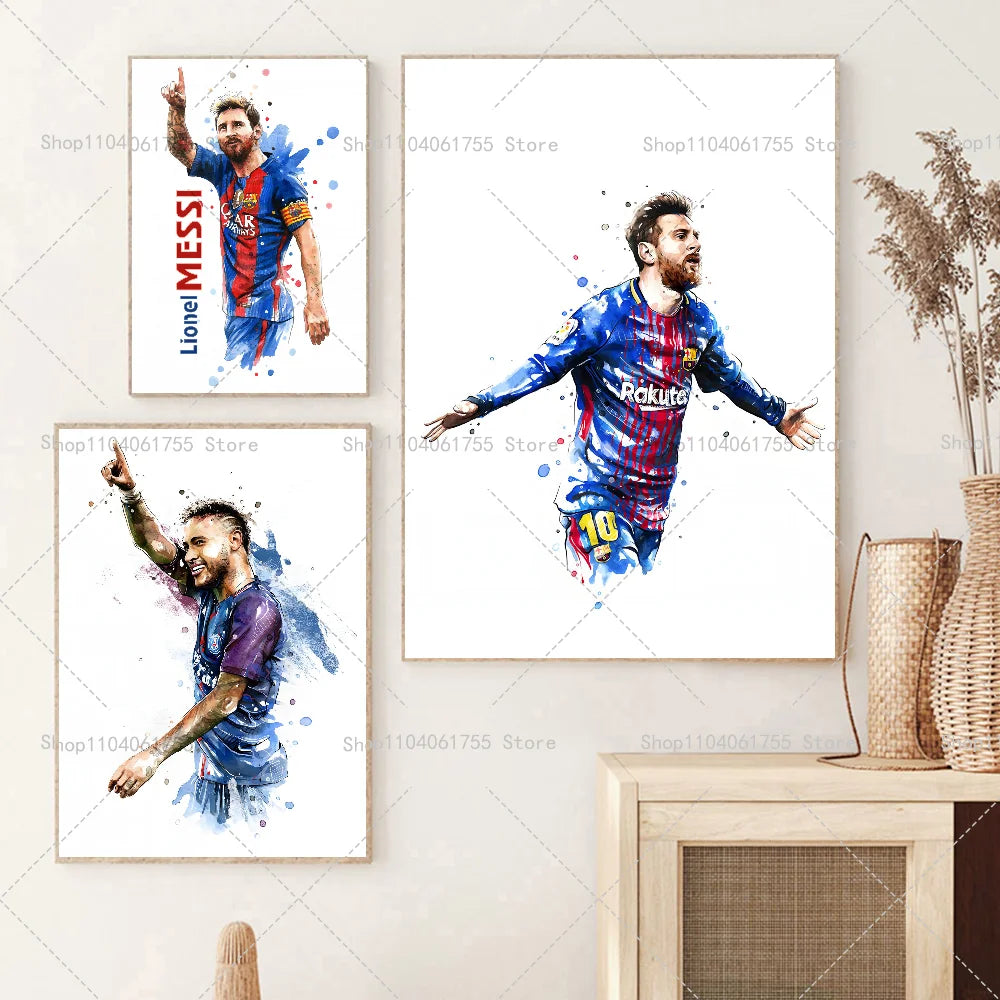 Watercolor Soccer Star Wall Poster – Self-Adhesive Art Sticker Wall Art Poster Axl