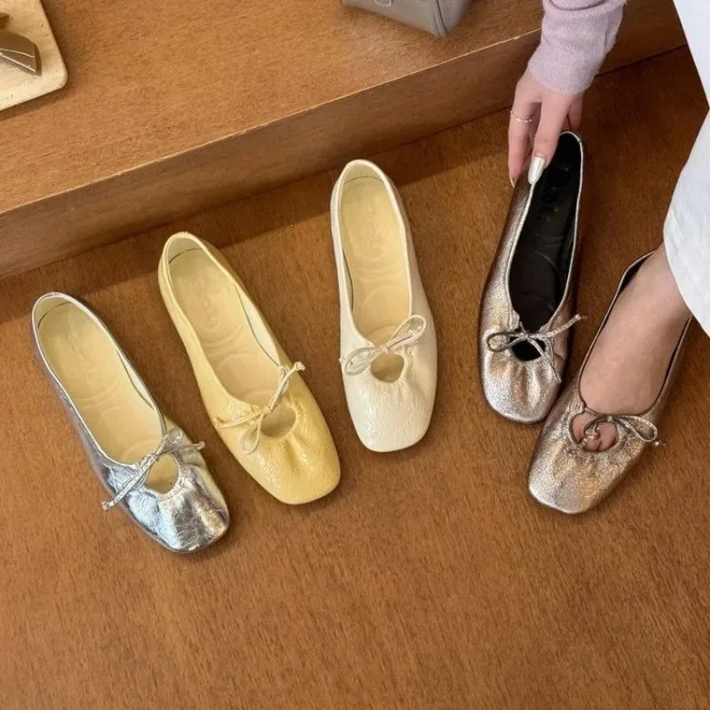 Women's Butterfly-Knot Ballet Flats – Slip-On Square Toe Shoes Women's Ballet Flats Axl