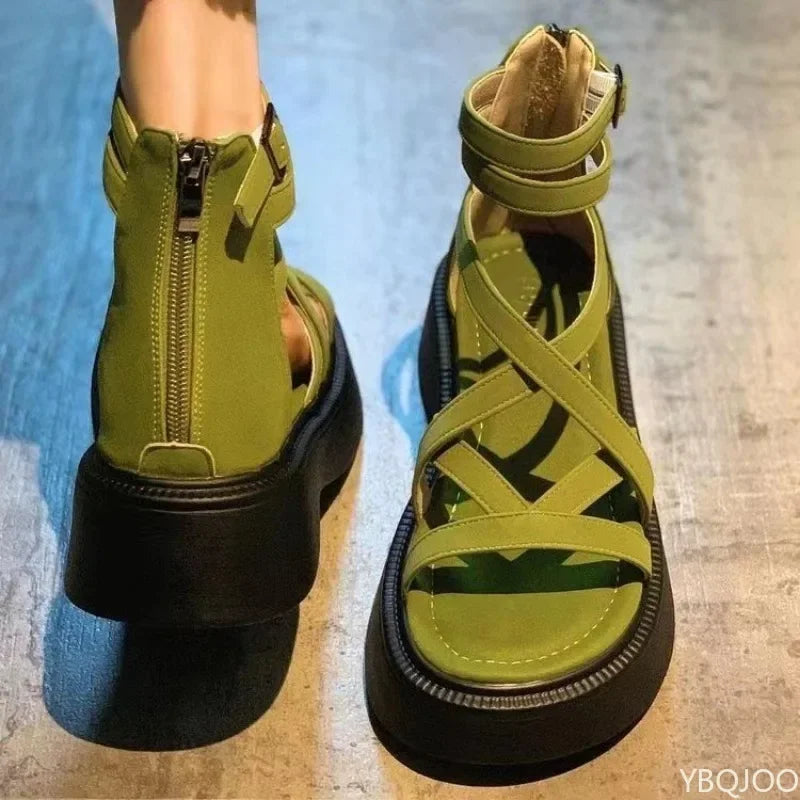 Women's Platform Wedge Sandals – Cross Strap & Zipper Summer Platform Wedge Sandals Axl